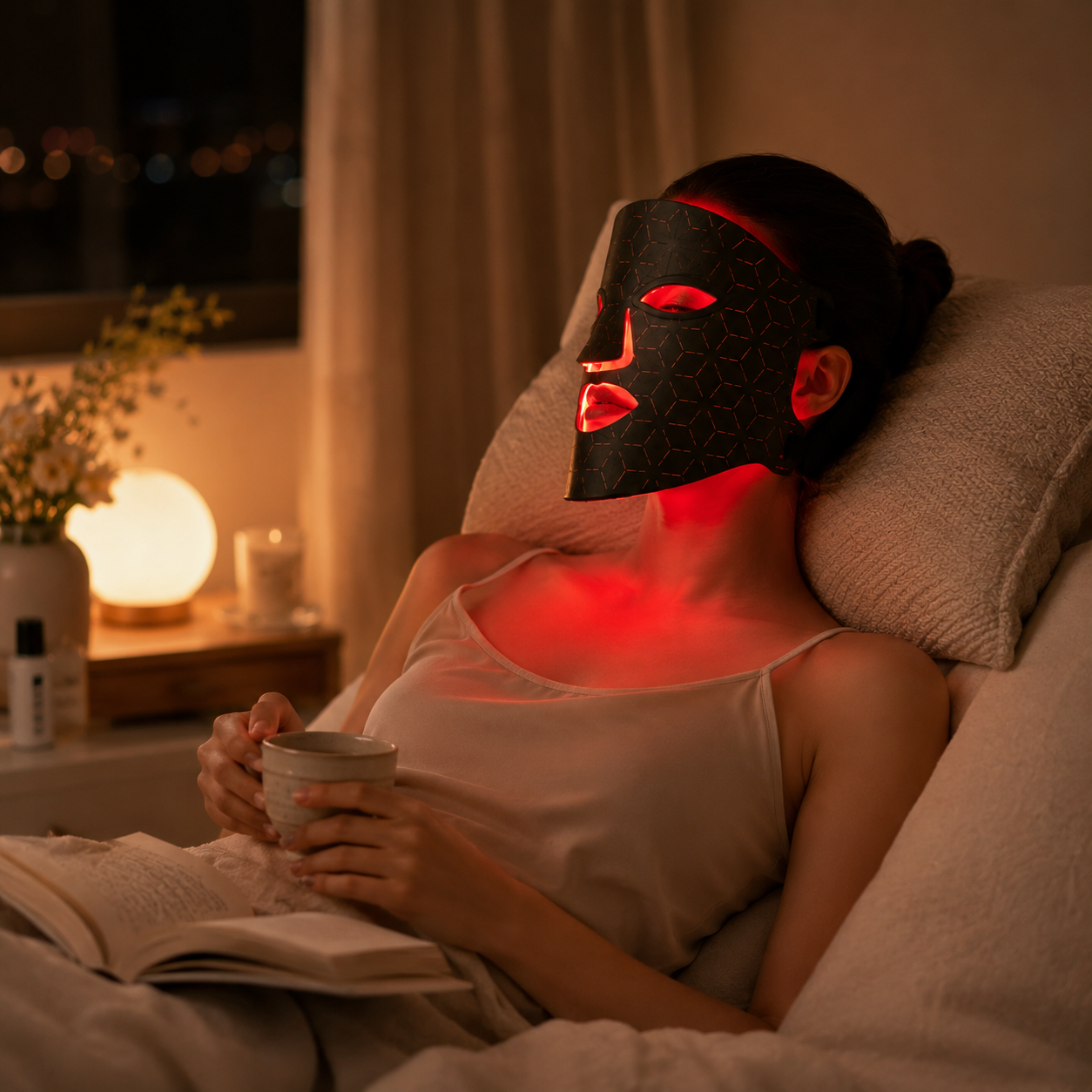 Ten-minute C&Eacute;LEOR red light mask routine