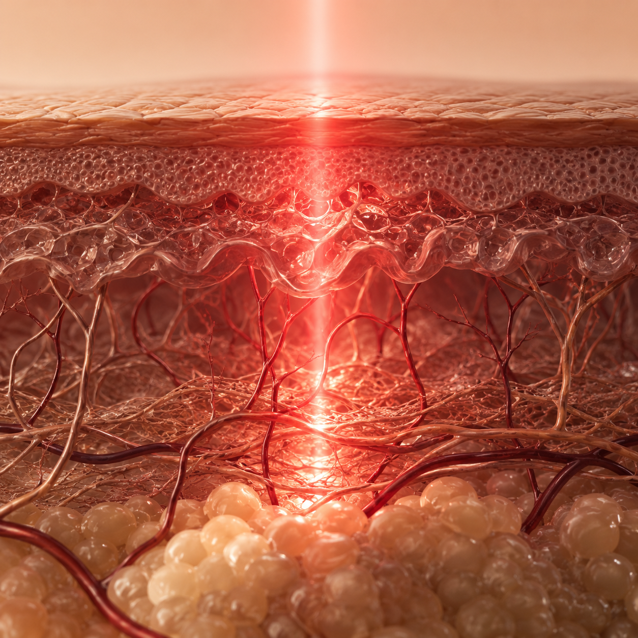 Red light wavelengths on skin